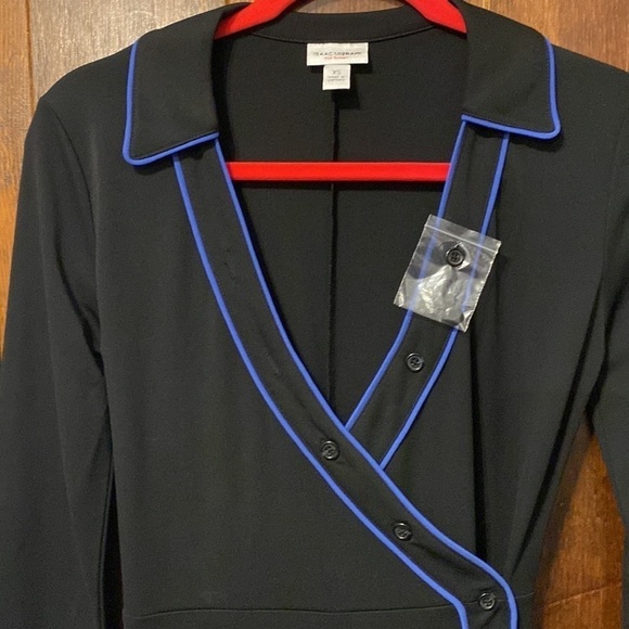Isaac Mizrahi Black with Blue Trim 3/4 Sleeve Dress NWOT - Picture 2 of 7